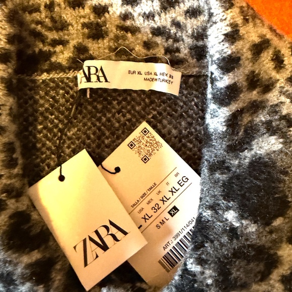 Zara gray leopard animal print jacquard knit cardigan NWT - Picture 6 of 11